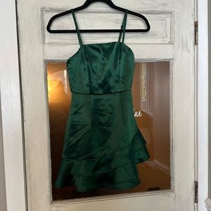 Juniors green satin formal dress